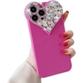 thumbnail image 1 of for iPhone Case,3D Love Heart Crystal Diamend Rhinestone Sparkle Sparkly Bumper Camera Lens Protection Soft Shockproof Phone Case (Rose Red,iPhone 14), 1 of 6
