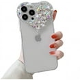 thumbnail image 1 of for iPhone Case,3D Love Heart Crystal Diamend Rhinestone Sparkle Sparkly Bumper Camera Lens Protection Soft Shockproof Phone Case (White,iPhone 14 Pro Max), 1 of 6