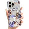 thumbnail image 1 of for iPhone Case,[Compatible with MagSafe] Cute Flower Branch Pattern Design Soft Silicone Clear Soft Shockproof Cover Phone Case (Purple,iPhone 14 Pro Max), 1 of 6