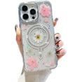 thumbnail image 1 of for iPhone Case,[Compatible with MagSafe] Luxury Drip Glue Real Press Flower Glitter Bling Sparkly Rhinostone Shockproof Phone Case (Pink,iPhone 14 Pro), 1 of 6