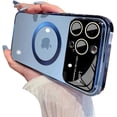 thumbnail image 1 of for iPhone Case,[Compatible with MagSafe] Luxury ElectroPlated Large Window Camera Lens Protection Clear Soft Shockproof Phone Case (Blue,iPhone 15 Pro Max), 1 of 6