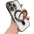 thumbnail image 1 of for iPhone Case,[Compatible with MagSafe] Ring Stand Holder Kickstand Electroplated Bumper Camera Lens Protection Clear Soft Shockproof Cover Phone Case (Silver,iPhone 15 Pro Max), 1 of 5