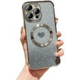 thumbnail image 1 of for iPhone Case,[Compatible with MagSafe] Sparkly Bling Gradient Glitter [ElectroPlated Bumper&Corner Protection] Heart Pattern Soft Shockproof Phone Case (Silver,iPhone 12 Pro Max), 1 of 7