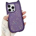 thumbnail image 1 of for iPhone Case,Cute Glitter Sparkle Sparkly Silicone Cat Ear Translucent Frame Shape Camera Lens Protection Soft Shockproof Phone Case (Purple,iPhone 15 Pro Max), 1 of 5