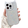 thumbnail image 1 of for iPhone Case,Cute Glitter Sparkle Sparkly Silicone Cat Ear Translucent Frame Shape Camera Lens Protection Soft Shockproof Phone Case (White,iPhone 12 Pro), 1 of 6