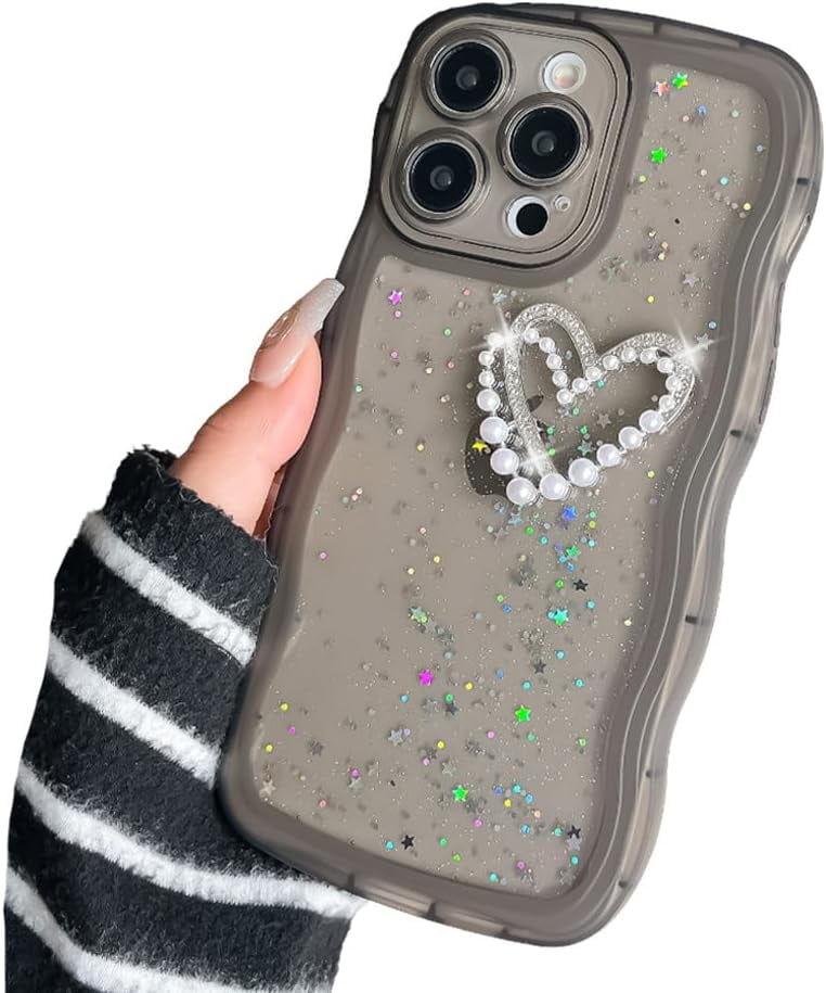 for iPhone Case,Cute Water Wave Bubble Shape Frame 3D Love Heart Pearl