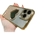 thumbnail image 1 of for iPhone Case,Glitter Crystal Diamend Rhinestone Sparkle Sparkly Love Heart Mirror Gradient Bumper Camera Lens Protection Soft Shockproof Phone Case (Gold,iPhone 13 Pro Max), 1 of 6