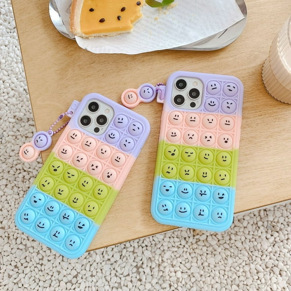 iPhone Case with Keychain, 3D Fidget Push Cute Case Cover for Most iPhone Models, iPhone 12 Series, iPhone 11 Seriesm, iPhone XS XR, iPhone 7 7 Plus 8 8 Plus
