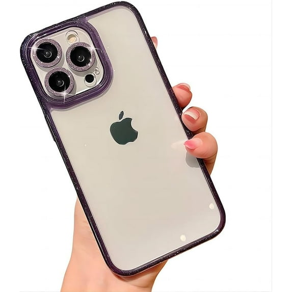 for iPhone Case,Luxury Crystal Diamend Rhinestone Glitter Sparkle Sparkly Frame with Glitter Camera Lens Protection Shockproof Phone Case (Purple,iPhone 12 Pro)