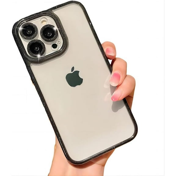 for iPhone Case,Luxury Crystal Diamend Rhinestone Glitter Sparkle Sparkly Frame with Glitter Camera Lens Protection Shockproof Phone Case (Black,iPhone 12 Pro)