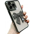 thumbnail image 1 of for iPhone Case,Luxury Crystal Diamend Rhinestone Sparkle Sparkly with 3D Bow Camera Lens Protection Clear Soft Shockproof Phone Case (Green,iPhone 13 Pro Max), 1 of 6