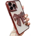 thumbnail image 1 of for iPhone Case,Luxury Crystal Diamend Rhinestone Sparkle Sparkly with 3D Bow Camera Lens Protection Clear Soft Shockproof Phone Case (Red,iPhone 13 Pro Max), 1 of 6