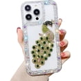 thumbnail image 1 of for iPhone Case,Luxury Crystal Glitter Peacock Bling Sparkly Diamond Pattern Bumper Camera Lens Protection Soft Shockproof Phone Case (Green,iPhone 15 Plus), 1 of 6