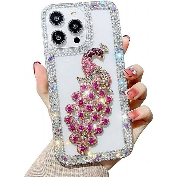 for iPhone Case,Luxury Crystal Glitter Peacock Bling Sparkly Diamond Pattern Bumper Camera Lens Protection Soft Shockproof Phone Case (Pink,iPhone 11 Pro Max)