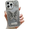 thumbnail image 1 of for iPhone Case,Luxury ElectroPlated 3D Butterfly Stand Holder Kickstand Gradient Glitter Bumper Camera Lens Protection Soft Shockproof Phone Case (Silver,iPhone 14), 1 of 6