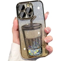 for iPhone Case,Luxury ElectroPlated 3D Cup Glitter Sparkle Sparkly Gradient Bumper Camera Lens Protection Soft Shockproof Phone Case (Gold,iPhone 15)