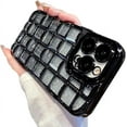thumbnail image 1 of for iPhone Case,Luxury ElectroPlated Clear Glitter Grid Gradient Soft TPU Silicone Camera Lens Protection Soft Shockproof Phone Case (Black,iPhone 15 Pro), 1 of 6