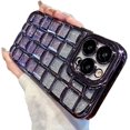 thumbnail image 1 of for iPhone Case,Luxury ElectroPlated Clear Glitter Grid Gradient Soft TPU Silicone Camera Lens Protection Soft Shockproof Phone Case (Purple,iPhone 15 Plus), 1 of 6