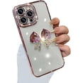 thumbnail image 1 of for iPhone Case,Luxury ElectroPlated Crystal Diamend Rhinestone Glitter Sparkle Sparkly 3D Butterfly Camera Lens Protection Soft Shockproof Phone Case (Rose Gold,iPhone 14 Plus), 1 of 5