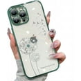 thumbnail image 1 of for iPhone Case,Luxury ElectroPlated Dandelion Pattern with Crystal Diamend Rhinestone Camera Lens Protection Shockproof Phone Case (Green,iPhone 14 Plus), 1 of 7