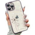 thumbnail image 1 of for iPhone Case,Luxury ElectroPlated Dandelion Pattern with Crystal Diamend Rhinestone Camera Lens Protection Shockproof Phone Case (Purple,iPhone 15), 1 of 7