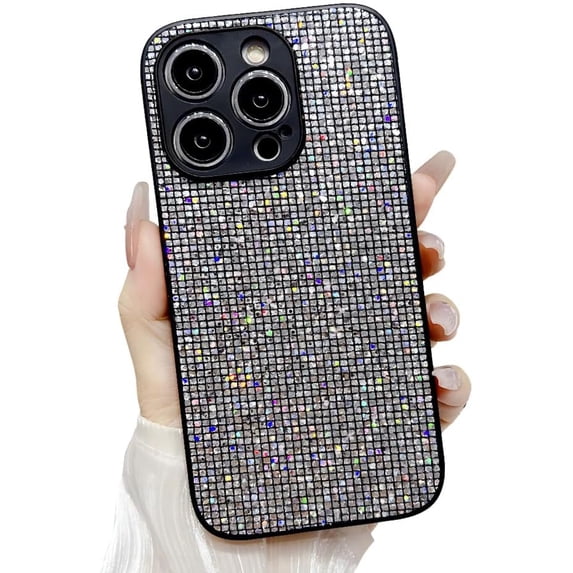 for iPhone Case,Luxury ElectroPlated Diamend Rhinestone Glitter Sparkle Sparkly Bumper Camera Lens Protection Soft Shockproof Phone Case (Black,iPhone 12 Pro)