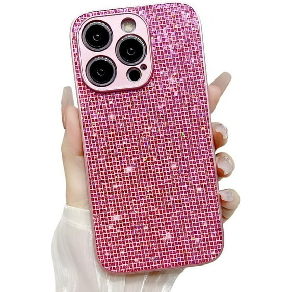 for iPhone Case,Luxury ElectroPlated Diamend Rhinestone Glitter Sparkle Sparkly Bumper Camera Lens Protection Soft Shockproof Phone Case (Pink,iPhone 11)