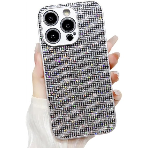 for iPhone Case,Luxury ElectroPlated Diamend Rhinestone Glitter Sparkle Sparkly Bumper Camera Lens Protection Soft Shockproof Phone Case (Silver,iPhone 14 Pro)