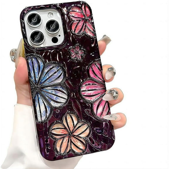 for iPhone Case,Luxury ElectroPlated Flower Hollow Pleated Water Ripple Pattern Bumper Camera Lens Protection Soft Shockproof Phone Case (Purple,iPhone 14)