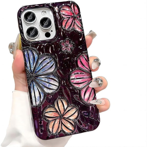 for iPhone Case,Luxury ElectroPlated Flower Hollow Pleated Water Ripple Pattern Bumper Camera Lens Protection Soft Shockproof Phone Case (Purple,iPhone 15 Pro)