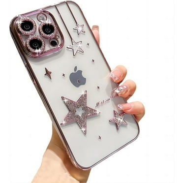 for iPhone Case,Luxury ElectroPlated Frame Glitter Sparkle Sparkly Star Pattern Camera Lens Protection Soft Shockproof Phone Case (Rose Gold,iPhone 12 Pro)