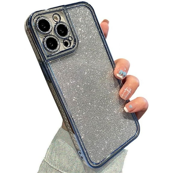 for iPhone Case,Luxury ElectroPlated Glitter Sparkle Sparkly Rhinestone Frame Bumper Camera Lens Protection Soft Shockproof Phone Case (Blue,iPhone 11)