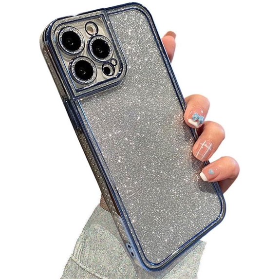 for iPhone Case,Luxury ElectroPlated Glitter Sparkle Sparkly Rhinestone Frame Bumper Camera Lens Protection Soft Shockproof Phone Case (Blue,iPhone 11)