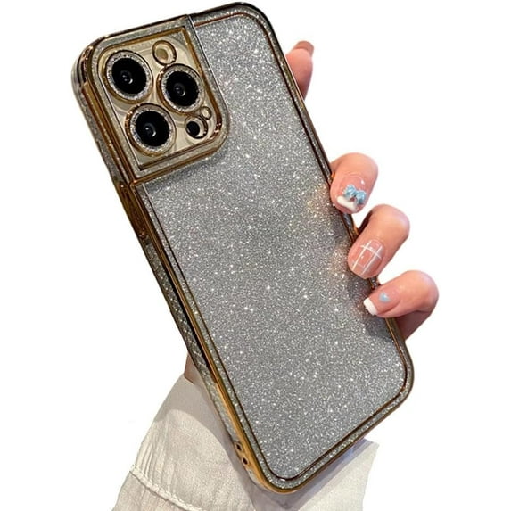 for iPhone Case,Luxury ElectroPlated Glitter Sparkle Sparkly Rhinestone Frame Bumper Camera Lens Protection Soft Shockproof Phone Case (Gold,iPhone 11)