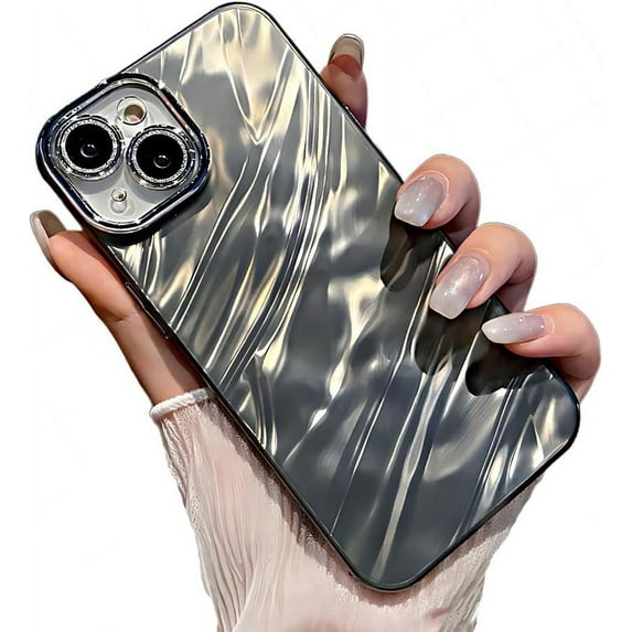 for iPhone Case,Luxury ElectroPlated Water Ripple Pattern Bumper Diamend Glitter Camera Lens Protection Soft Shockproof Phone Case (Grey,iPhone 13 Pro)