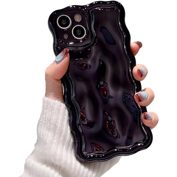 for iPhone Case,Luxury ElectroPlated Water Ripple Pattern Curly Wave Frame Bumper Camera Lens Protection Soft Shockproof Phone Case (Black,iPhone 12 Pro)