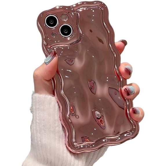 for iPhone Case,Luxury ElectroPlated Water Ripple Pattern Curly Wave Frame Bumper Camera Lens Protection Soft Shockproof Phone Case (Rose Gold,iPhone 13 Pro Max)