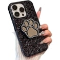 thumbnail image 1 of for iPhone Case,Luxury ElectroPlated Water Ripple with Paw Make Up Mirror Kickstand Silicone Camera Lens Protection Soft Shockproof Phone Case (Black,iPhone 14 Pro Max), 1 of 5