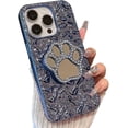 thumbnail image 1 of for iPhone Case,Luxury ElectroPlated Water Ripple with Paw Make Up Mirror Kickstand Silicone Camera Lens Protection Soft Shockproof Phone Case (Blue,iPhone 12), 1 of 6