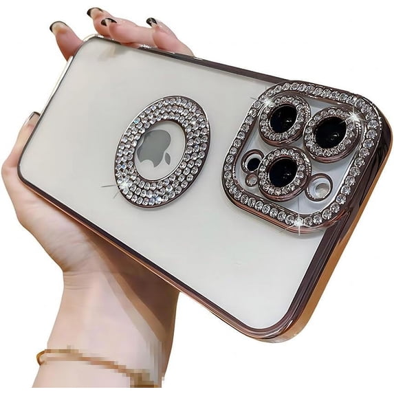 for iPhone Case,Luxury Glitter Bling Sparkle Sparkly Diamond Rhinestone Bumper Camera Lens Protection Soft Shockproof Phone Case (Rose Gold,iPhone 13 Pro Max)