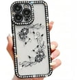 thumbnail image 1 of for iPhone Case,Luxury Glitter Crystal Diamend Rhinestone Sparkle Sparkly Clear Floral Flower Parttern Bumper Camera Lens Protection Soft Shockproof Phone Case (Black,iPhone 15 Pro), 1 of 5