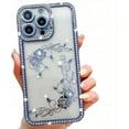 thumbnail image 1 of for iPhone Case,Luxury Glitter Crystal Diamend Rhinestone Sparkle Sparkly Clear Floral Flower Parttern Bumper Camera Lens Protection Soft Shockproof Phone Case (Blue,iPhone 12 Pro), 1 of 6