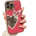 thumbnail image 1 of for iPhone Case,Luxury Glitter Crystal Diamend Rhinestone Sparkle Sparkly with Love Heart Mirror Camera Lens Protection Soft Shockproof Phone Case (Red,iPhone 15 Pro Max), 1 of 5