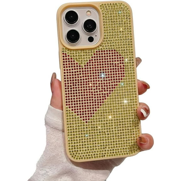for iPhone Case,Luxury Glitter Crystal Sparkle Sparkly Love Heart Diamend Bumper Camera Lens Protection Soft Shockproof Phone Case (Yellow,iPhone 14 Plus)