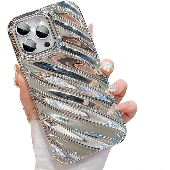 for iPhone Case,Luxury Water Ripple Pattern Curly Wave Frame Electroplate Bumper Camera Lens Protection Soft Shockproof Phone Case (Silver,iPhone 13 Pro Max)