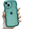 thumbnail image 1 of for iPhone Case,Luxury Water Wave Shape Frame Glitter Sparkle Sparkly Star Camera Lens Protection Soft Shockproof Phone Case (Green,iPhone 13 Pro Max), 1 of 5