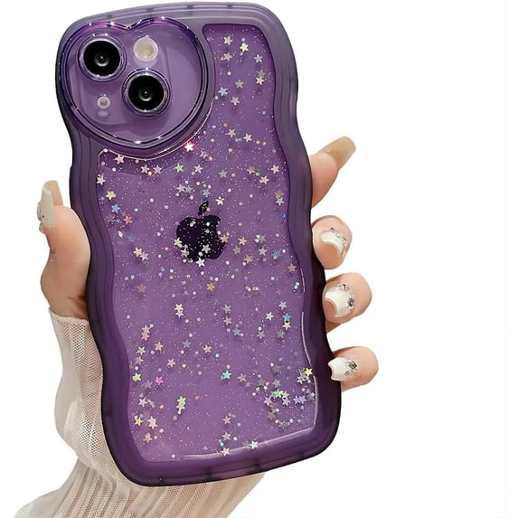 for iPhone Case,Luxury Water Wave Shape Frame Glitter Sparkle Sparkly Star Camera Lens Protection Soft Shockproof Phone Case (Purple,iPhone 12 Pro Max)
