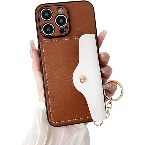 for iPhone Case,PU Leather Kickstand Card Holder Slots with Ring Holder Bumper Camera Lens Protection Soft Shockproof Phone Case (Brown,iPhone 12 Pro Max)