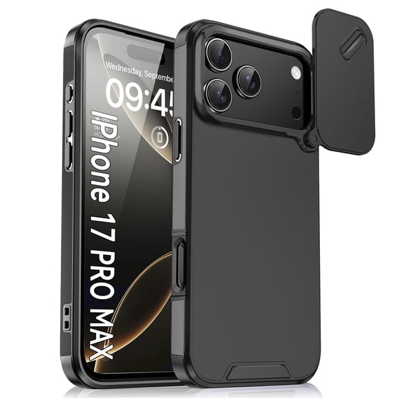 for iPhone Case,Rugged Slide Camera Cover Protective Design,Matte Heavy Duty,Slim Fit Yet Military Grad Drop Protection Shockproof Phone Case (Black,iPhone 17 Pro Max)