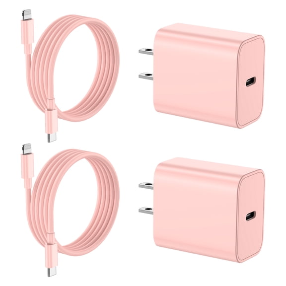 iPhone Charger, 20W USB C Wall Charger Block-2 Pack with 6ft Fast Charging Cables Compatible with iPhone 14/13/12/11/XS/XR/X/8-Pink